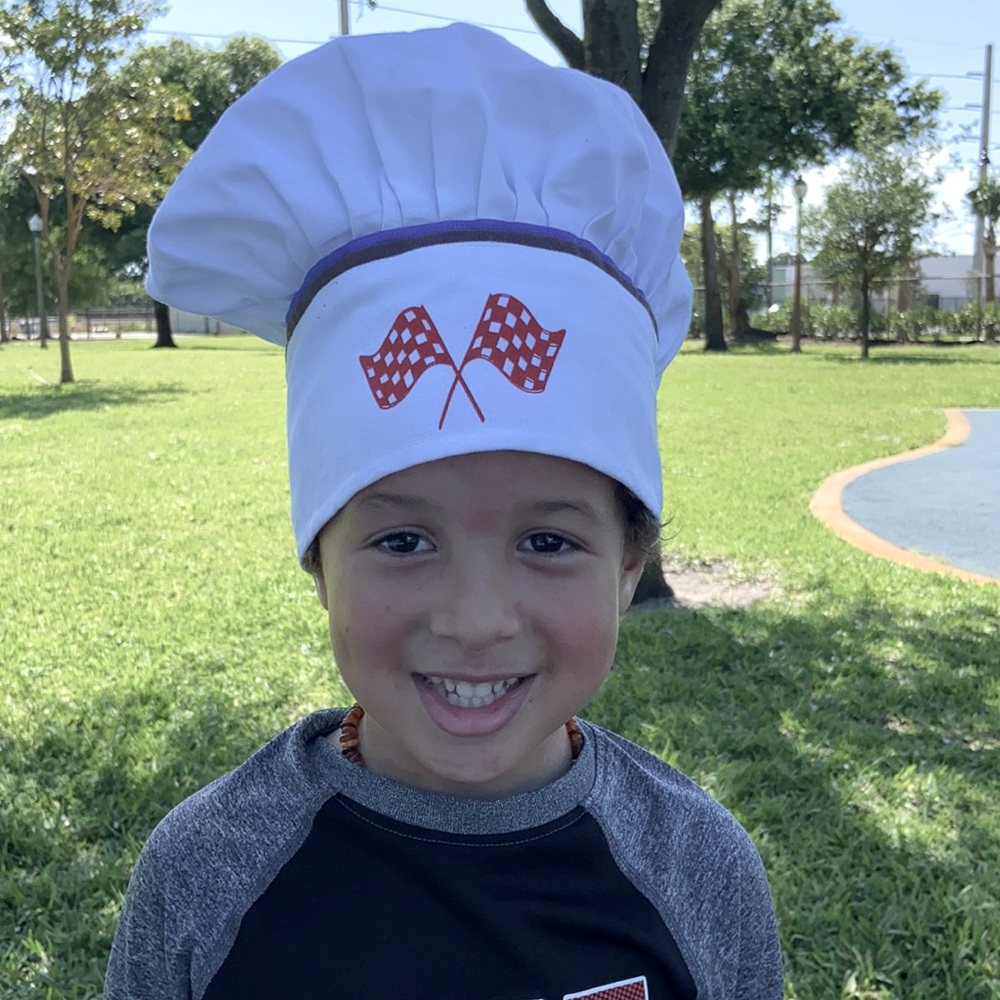 MU Kitchen White Cotton Red Race Car Checker Flag Chef Hat!